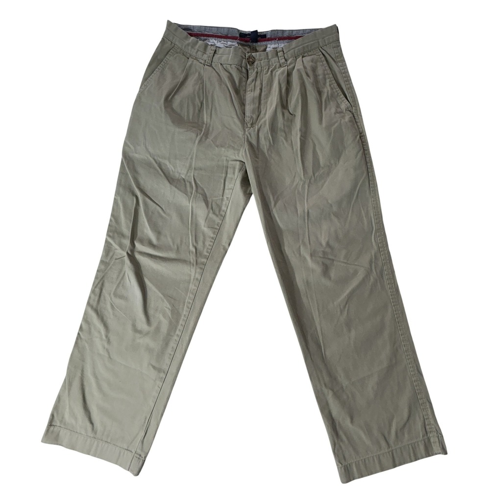 Tommy Hilfiger Mens Pleated Chino Pants Khaki Tan Cotton Trousers 32x30